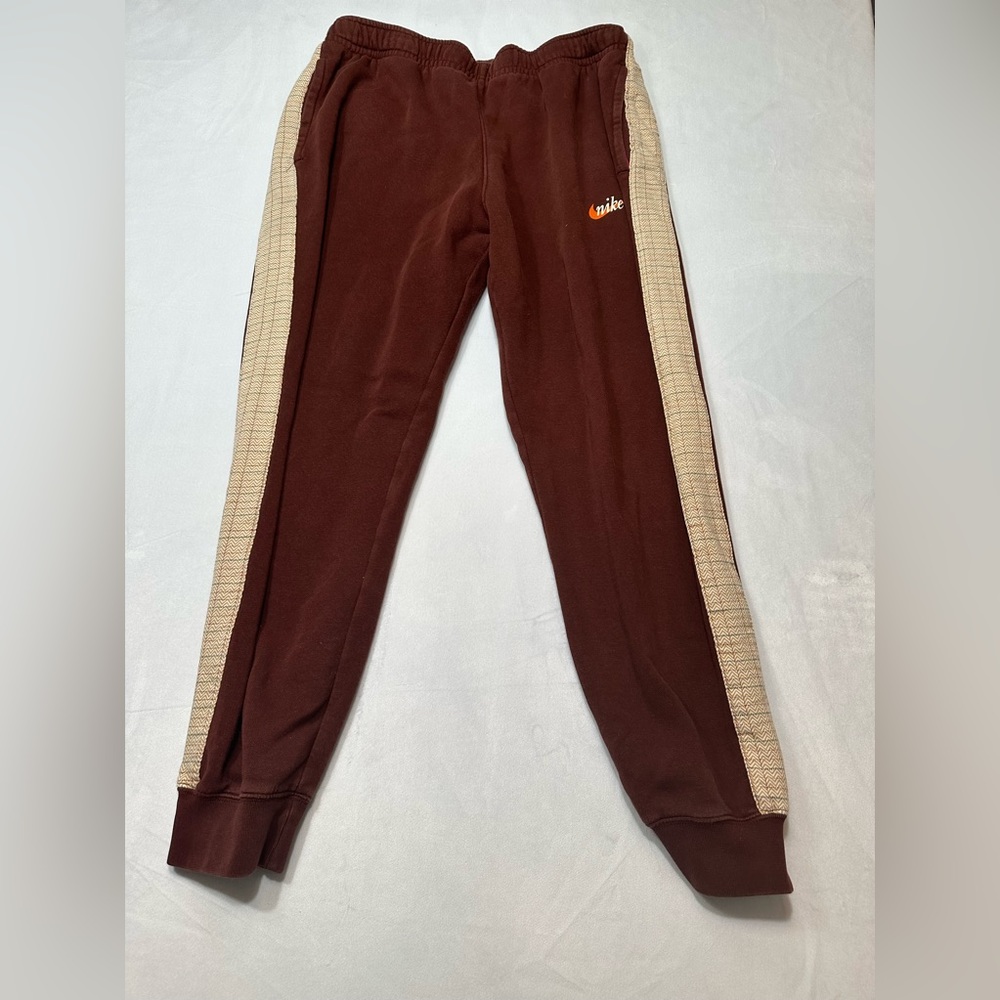 Nike Sweatpants Joggers Maroon With Beige & Tan Side Stripe Size XL